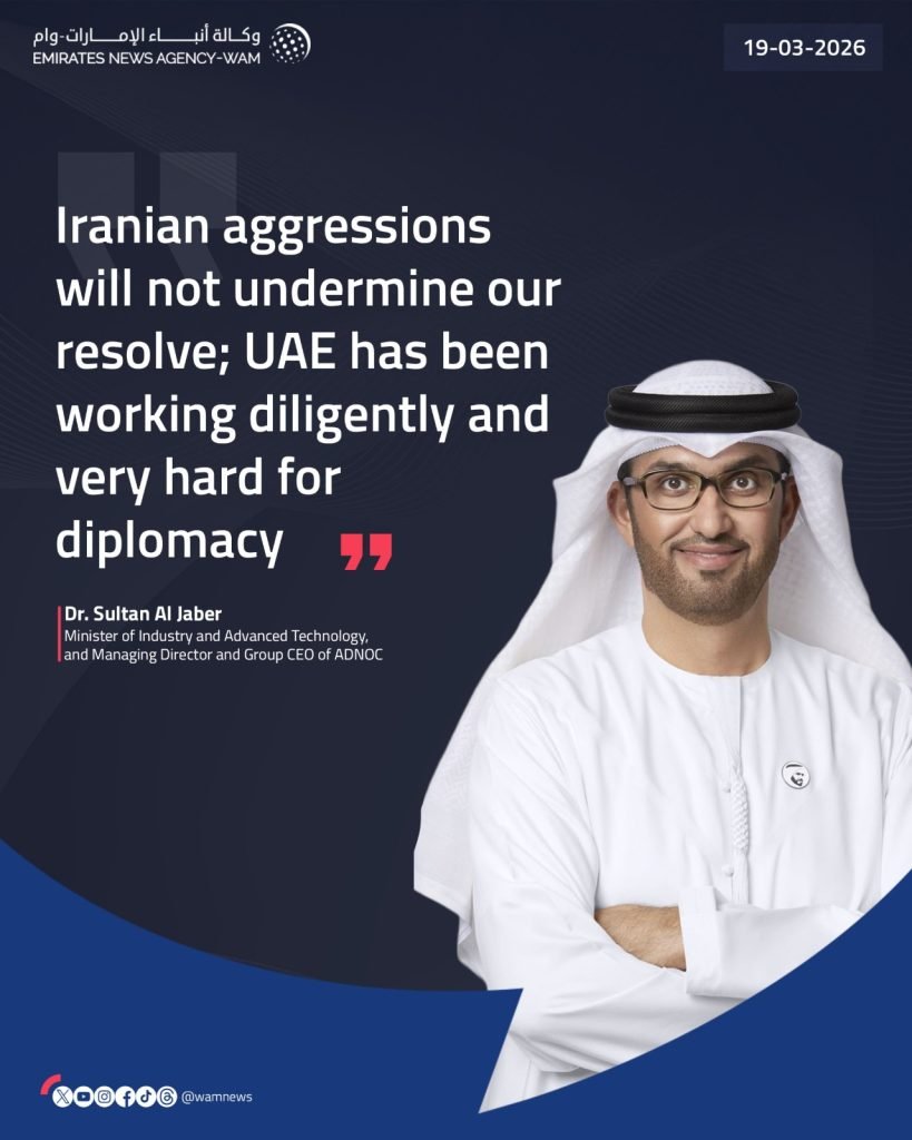 “Iranian aggressions will not undermine our resolve; UAE has been working diligently and very hard for diplomacy”: Sultan Al Jaber
