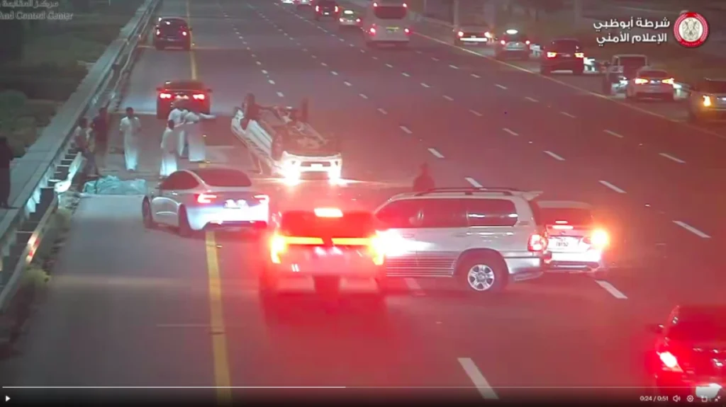 Abu Dhabi Police warn drivers after video shows chain of crashes caused by stopping in middle of road