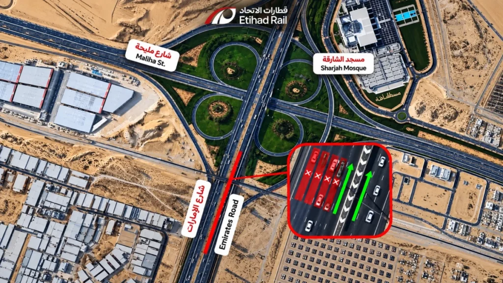 Sharjah announces partial closure on Emirates Road for Etihad Rail works